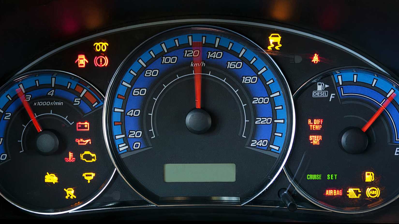 Honda Civic driver instrument cluster showing all lights illuminated