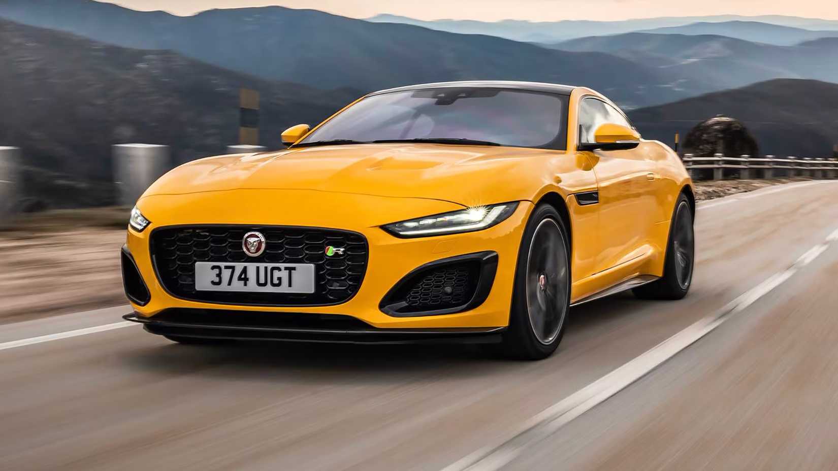 A close-up, front quarter shot of a 2023 Jaguar F-Type R