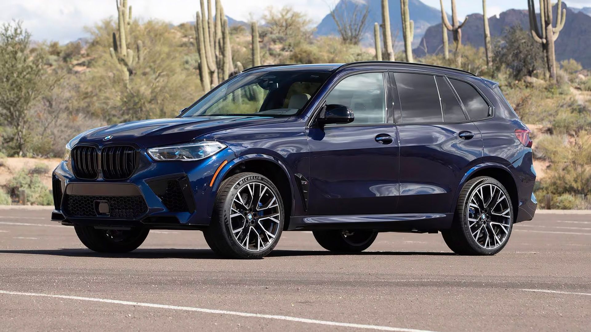 A front, left, three-quarter shot of a 2023 BMW X5 M