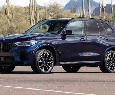 A front, left, three-quarter shot of a 2023 BMW X5 M