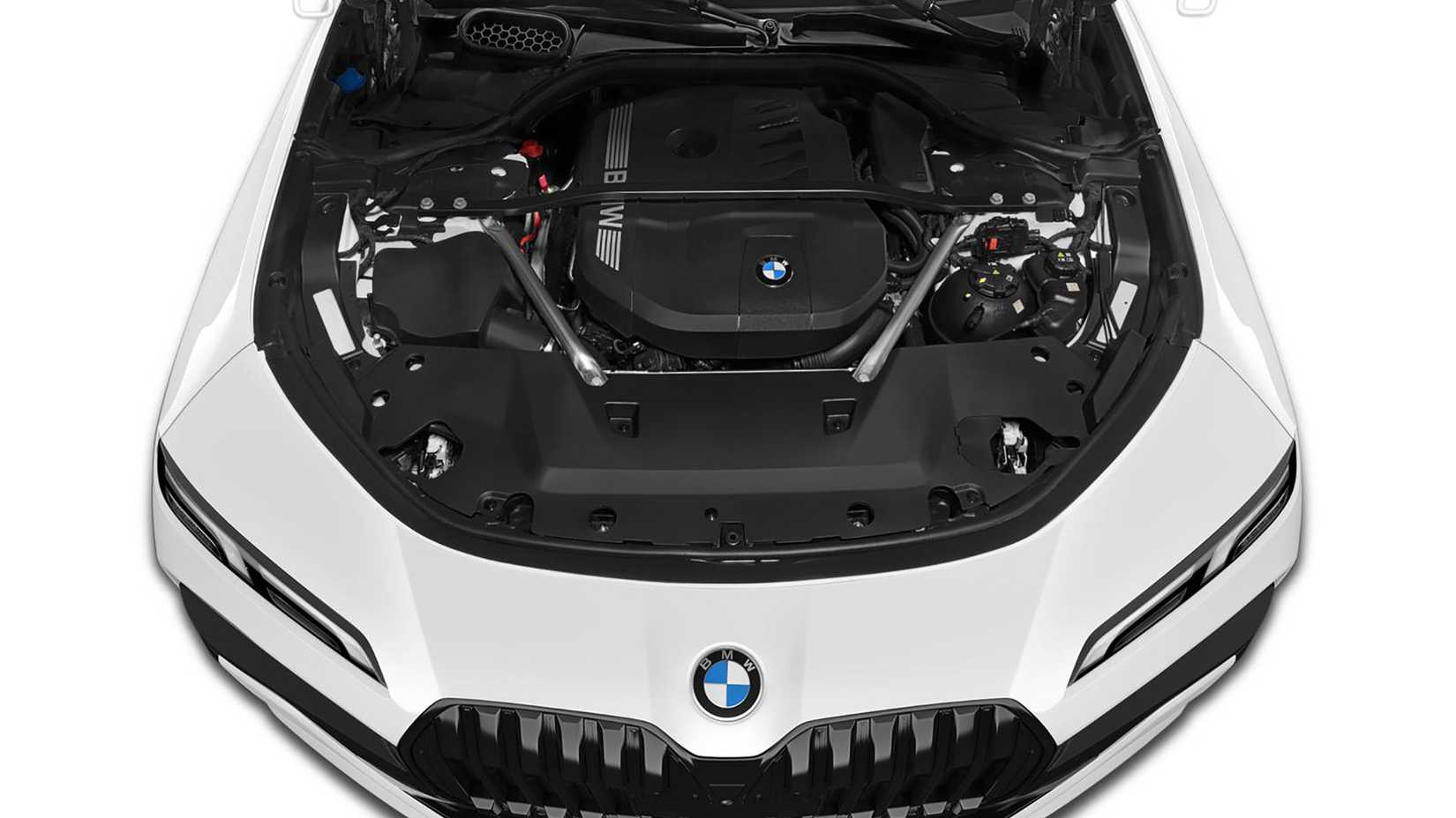 Uma foto do motor de um BMW Série 7 2023