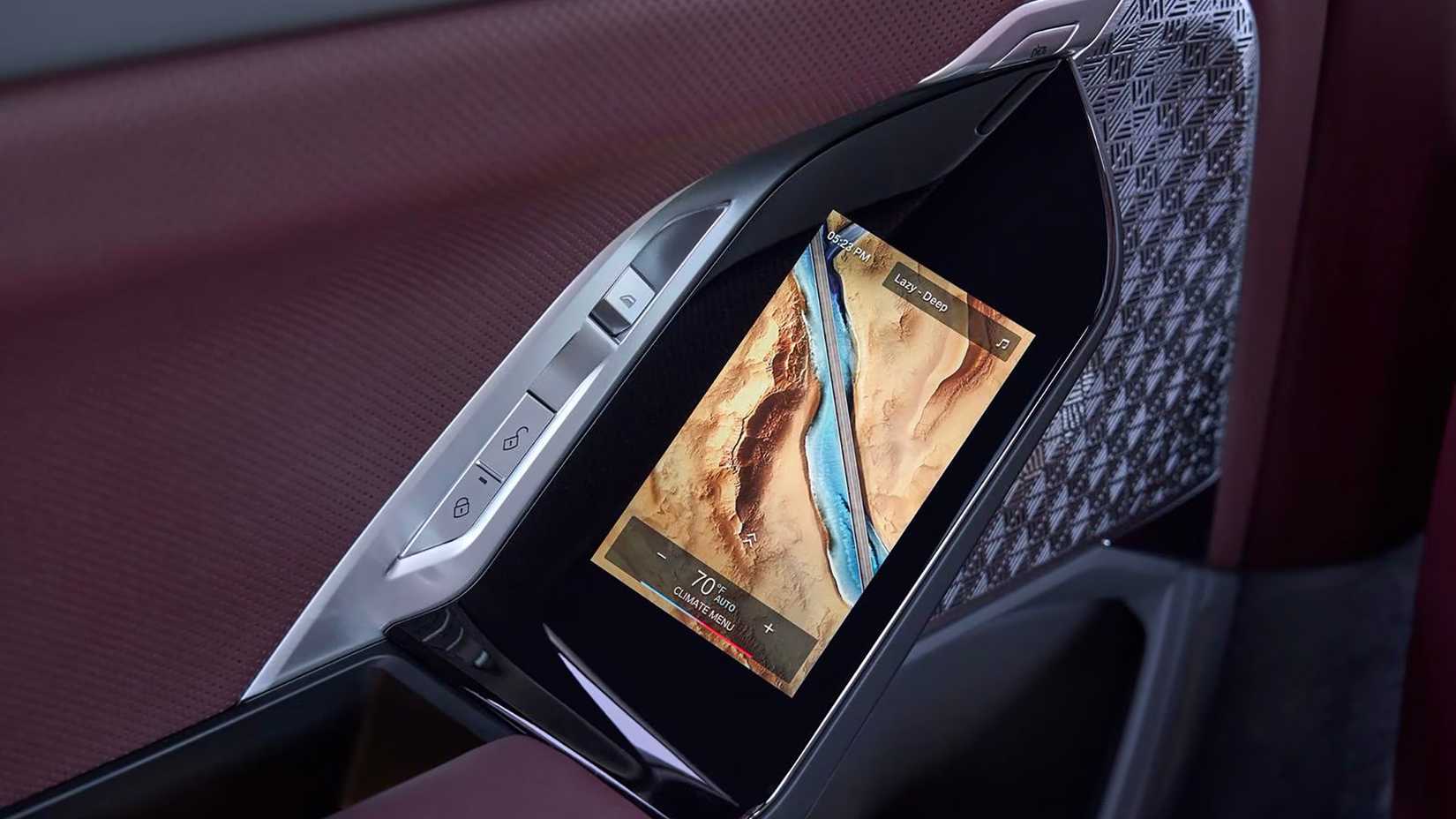 A view of the touch controlled display fitted in the rear door of a 2023 BMW 7 Series