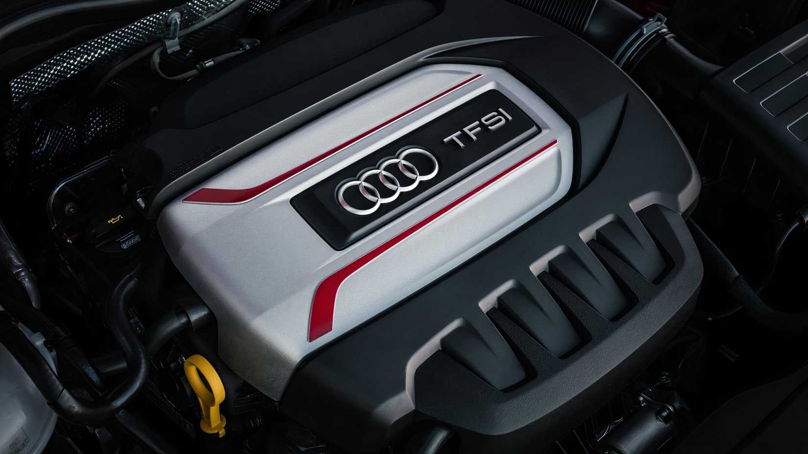 A detail shot of the 2023 Audi TT's TFSI engine