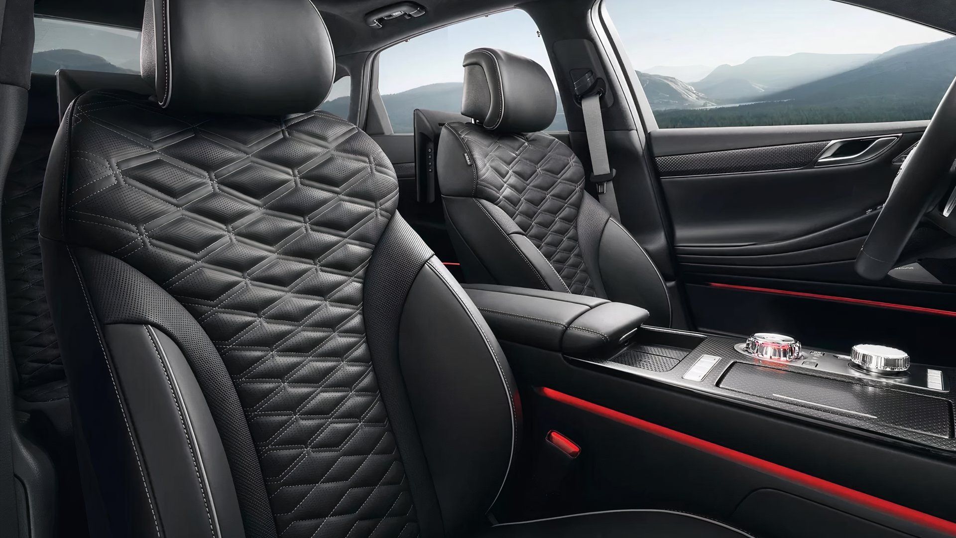 Genesis G80 interior shot showing front seats