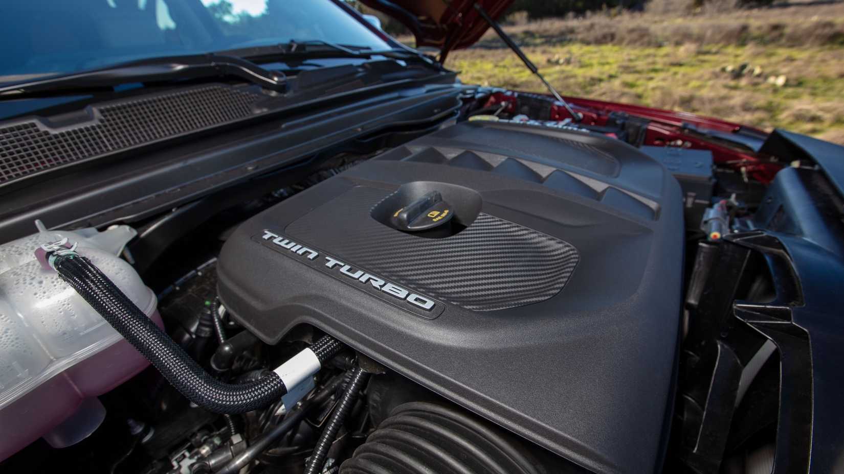 Shot of the engine bay in a 2025 Ram 1500 