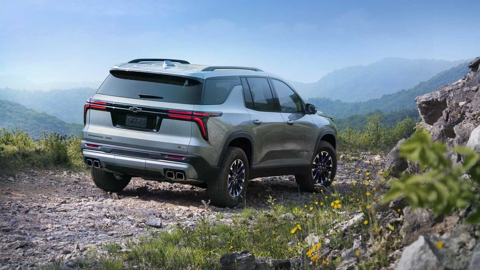 Rear action shot of a 2025 Chevrolet Traverse