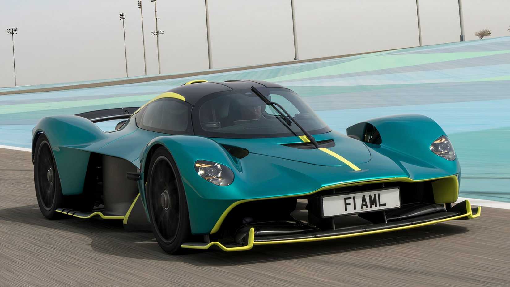 3/4 front view of 2021 Aston Martin Valkyrie on the track