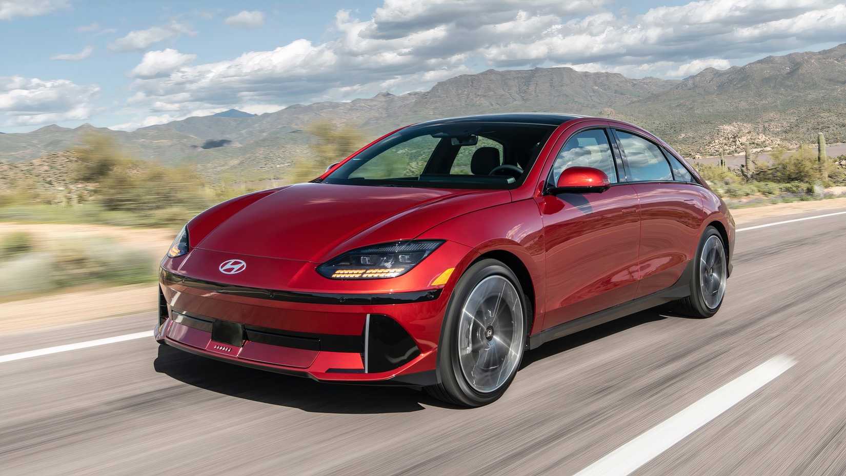 3/4 front view of 2025 Hyundai Ioniq 6 on the road