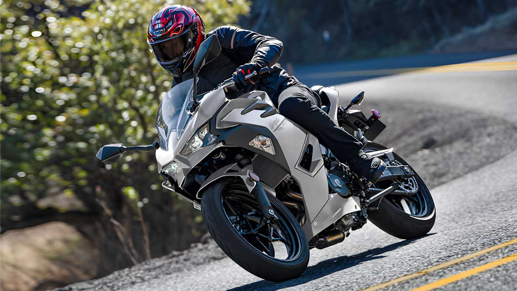 2025 Kawasaki Ninja 500 cornering on the road