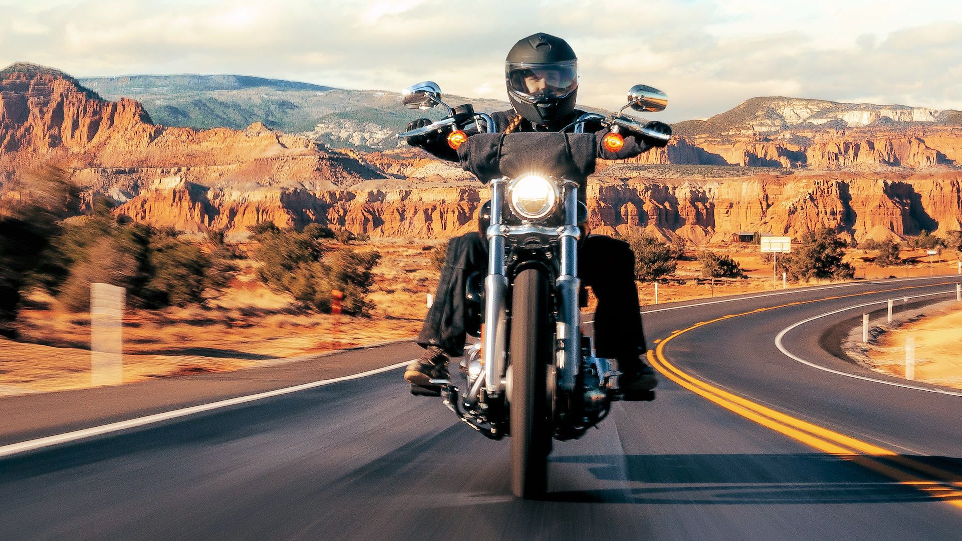 Piloto em uma foto frontal da Harley-Davidson Softail Standard 2024