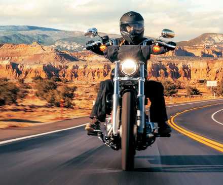 Piloto em uma foto frontal da Harley-Davidson Softail Standard 2024