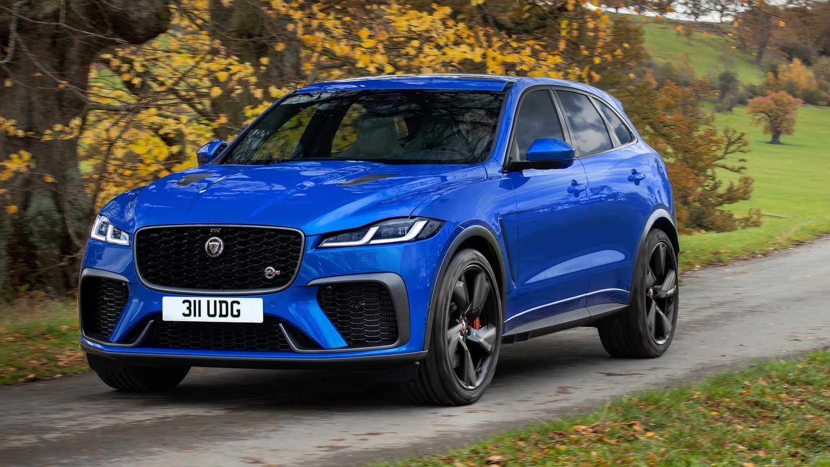 An action shot of the 2021 Jaguar F-Pace SVR