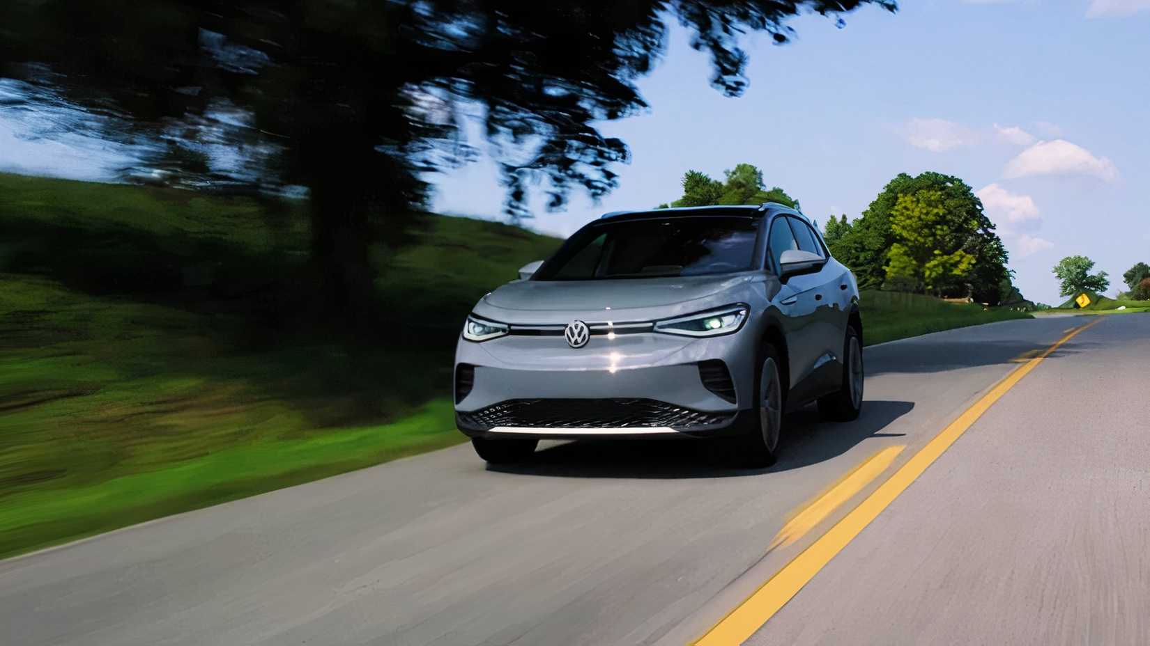 A gray 2021 Volkswagen ID.4 small electric SUV. 