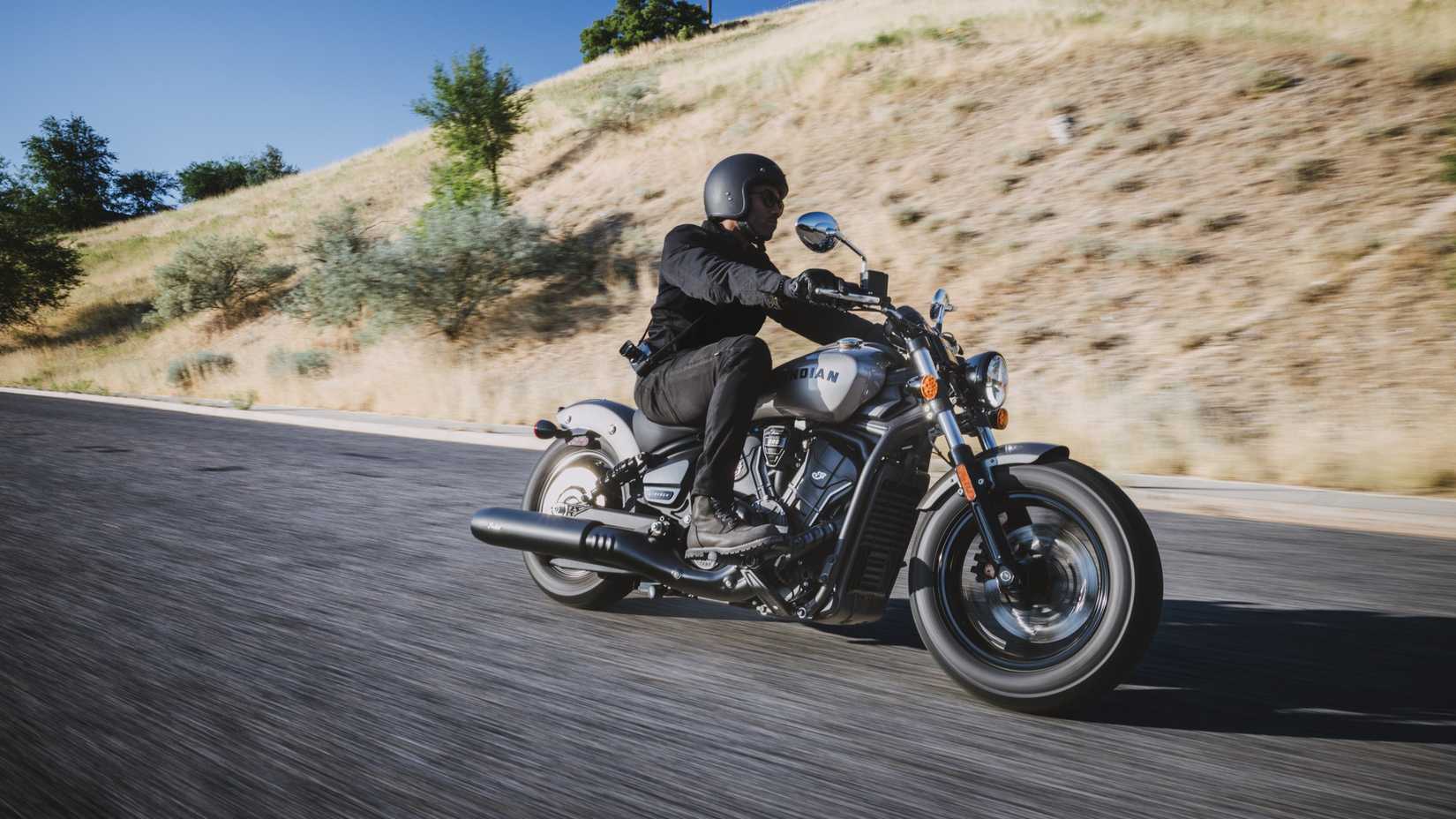 2025 Indian Scout Sixty Bobber accelerating side profile view