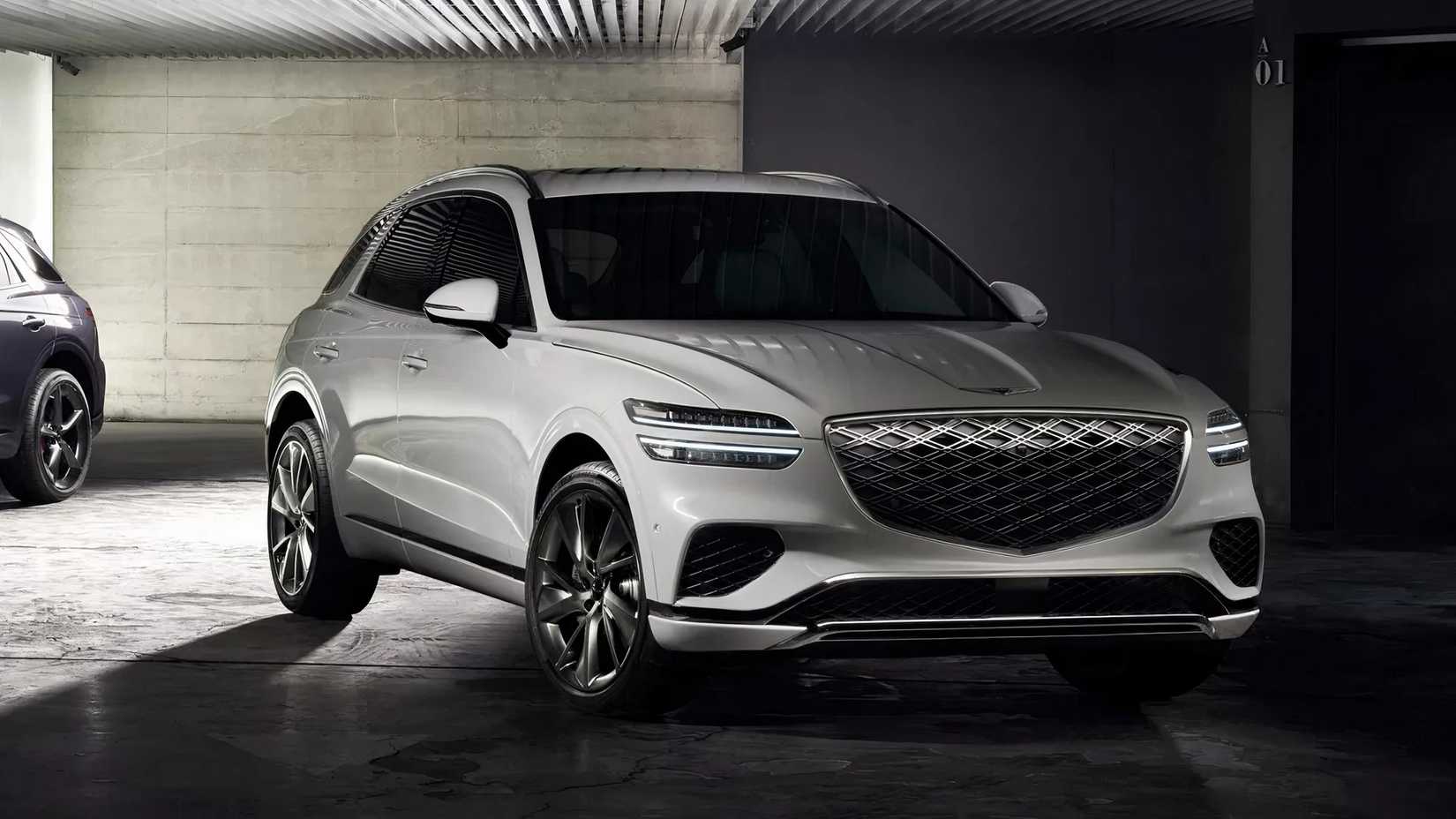 Foto frontal 3/4 de um Genesis GV70 2026