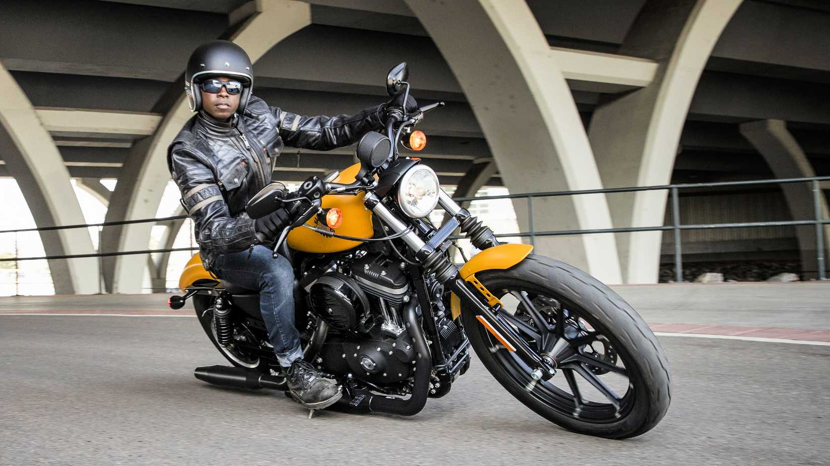 Rider on a 2019 Harley-Davidson Iron 883