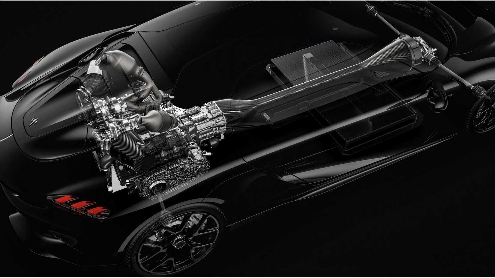 Koenigsegg Gemera powertrain, cross section of car from above
