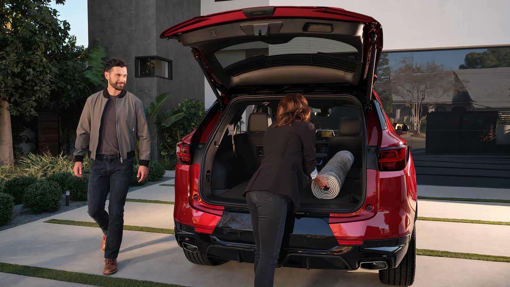 Rear shot of a 2024 Chevrolet Blazer with open hatch