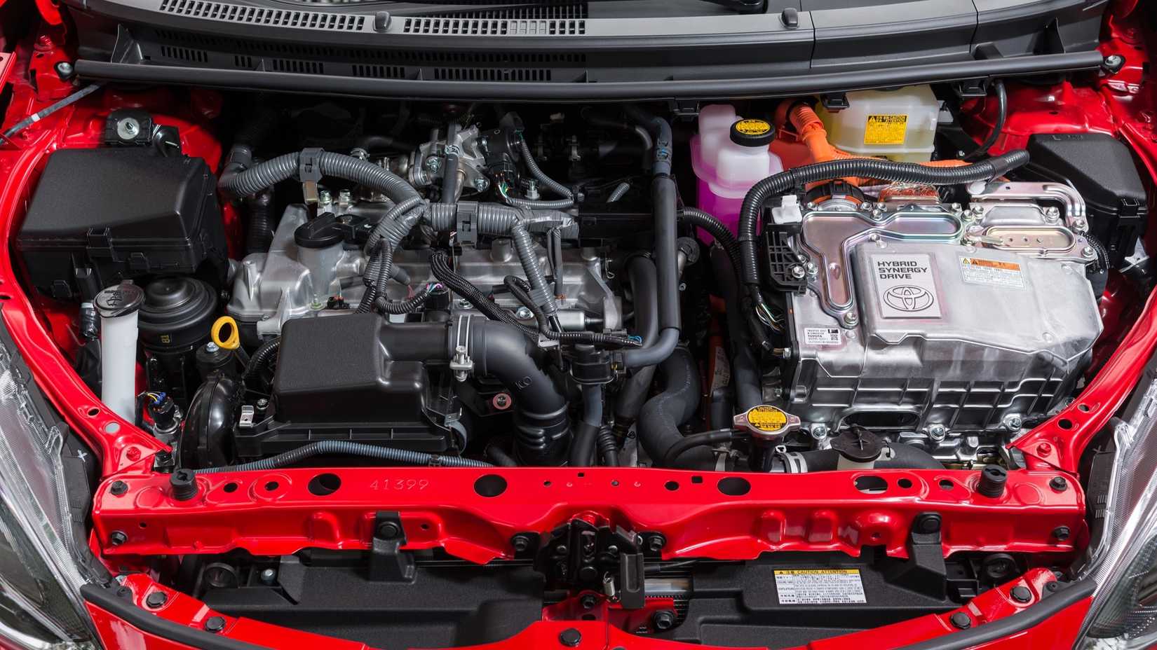 Engine bay of the 2016 Toyota Prius