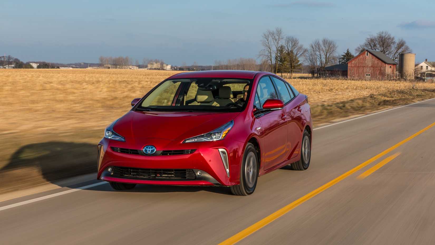Red 2019 Toyota Prius front-quarter