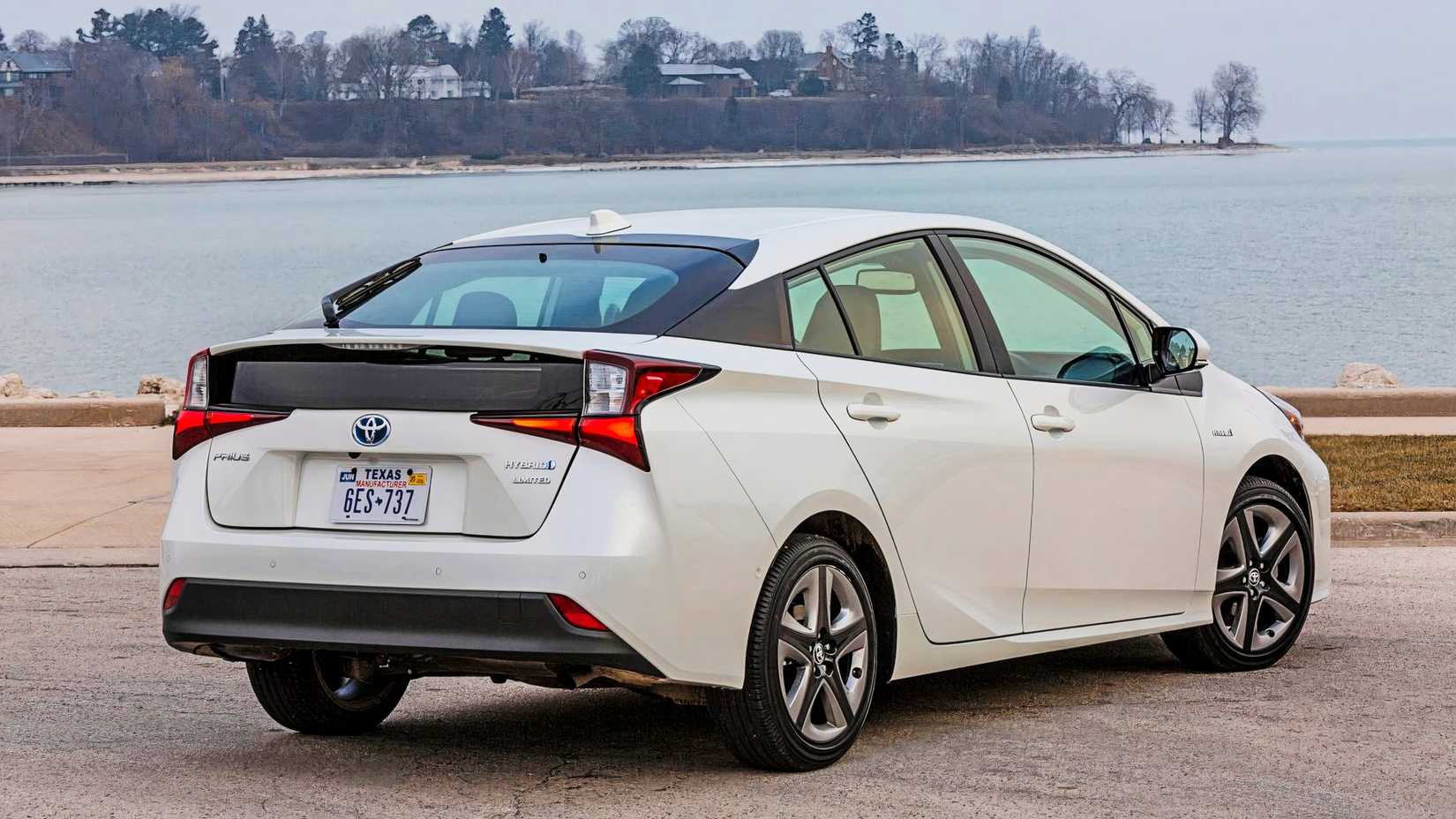 A white 2020 Toyota Prius hybrid. 