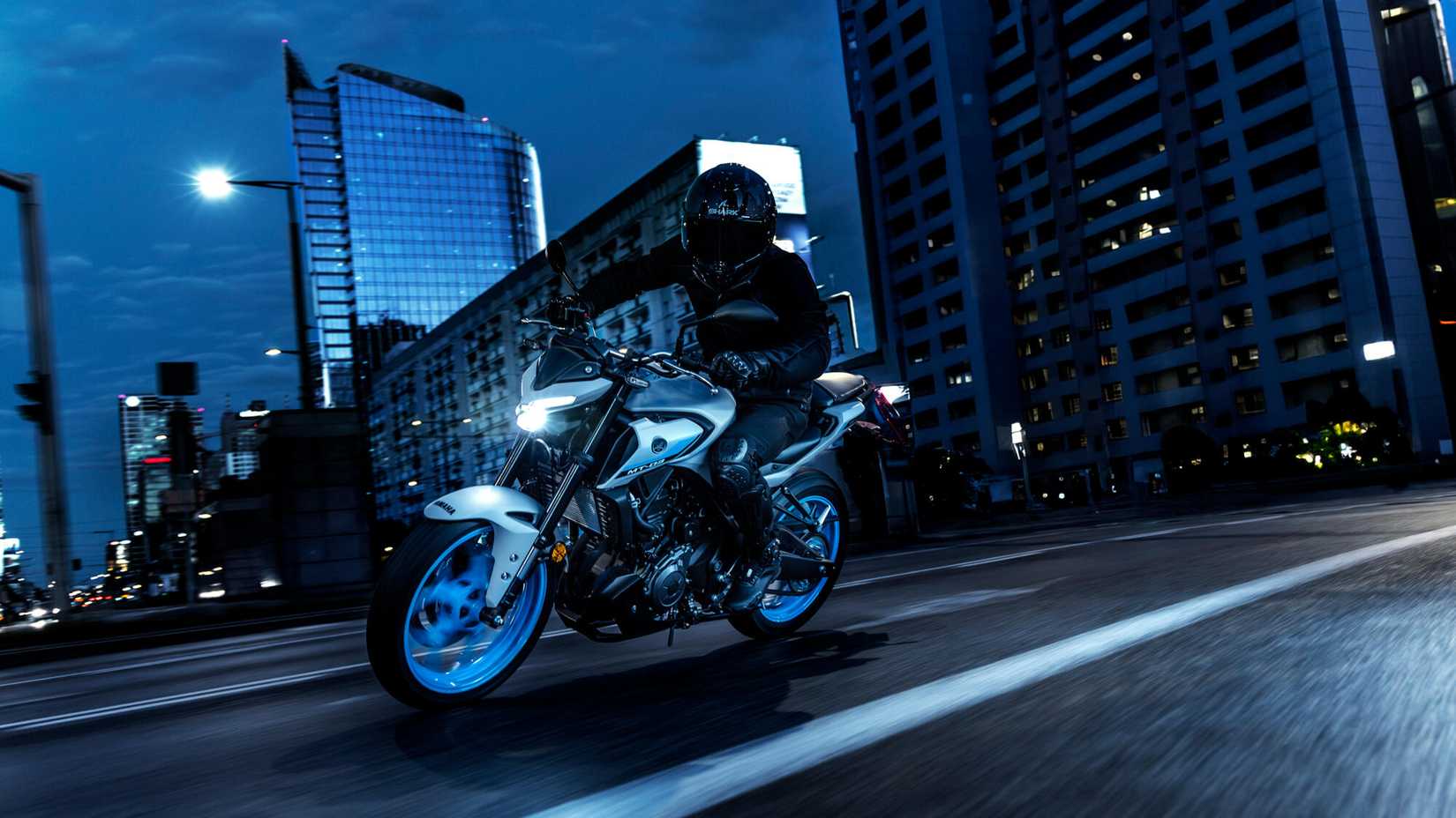 White 2025 Yamaha MT-03 Action Riding In The Night
