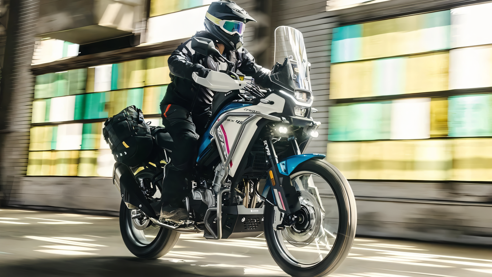 CFMoto Ibex 450 accelerating front third quarter view