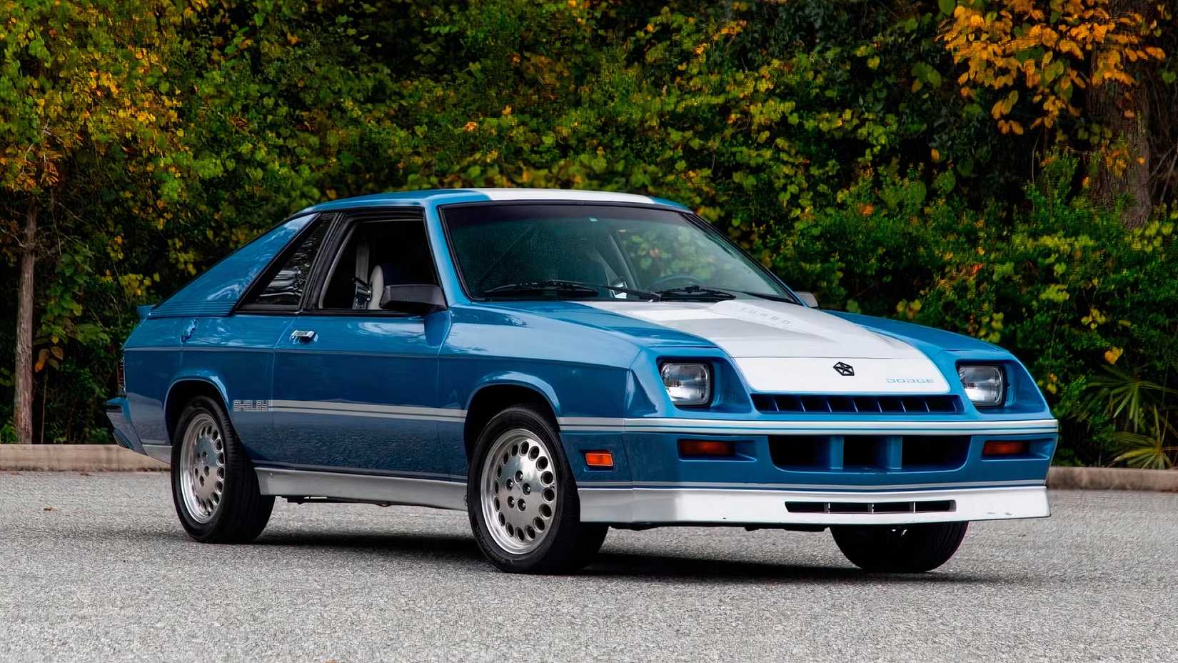 Front and side view of a 1985 Dodge Shelby Charger