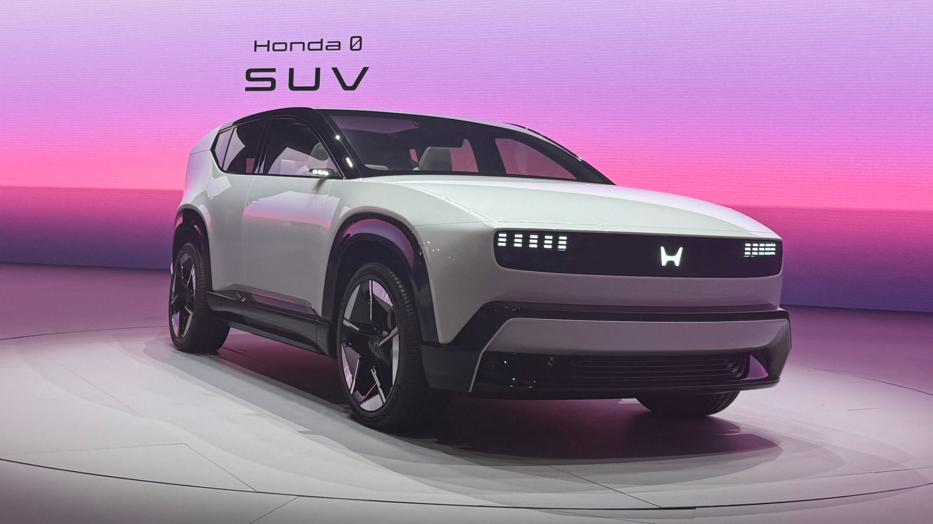 Honda 0 Series SUV electric vehicle prototype on stage at CES 2025 front three-quarters photo