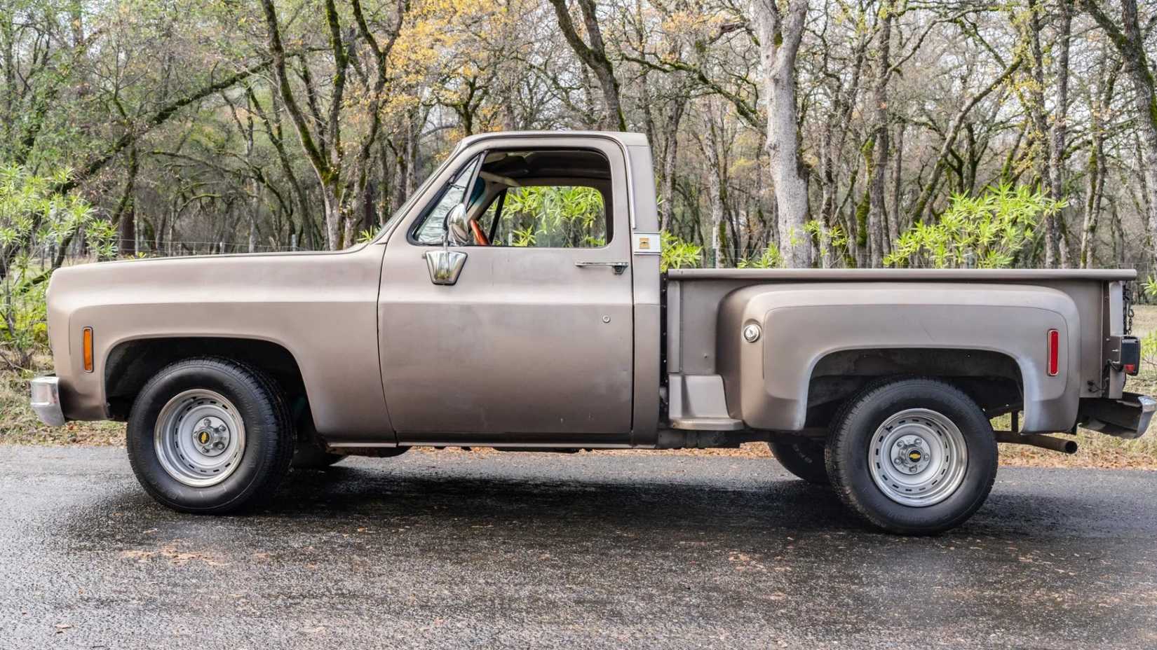 Side shot of a 1978 Chevrolet C10 parked by the road