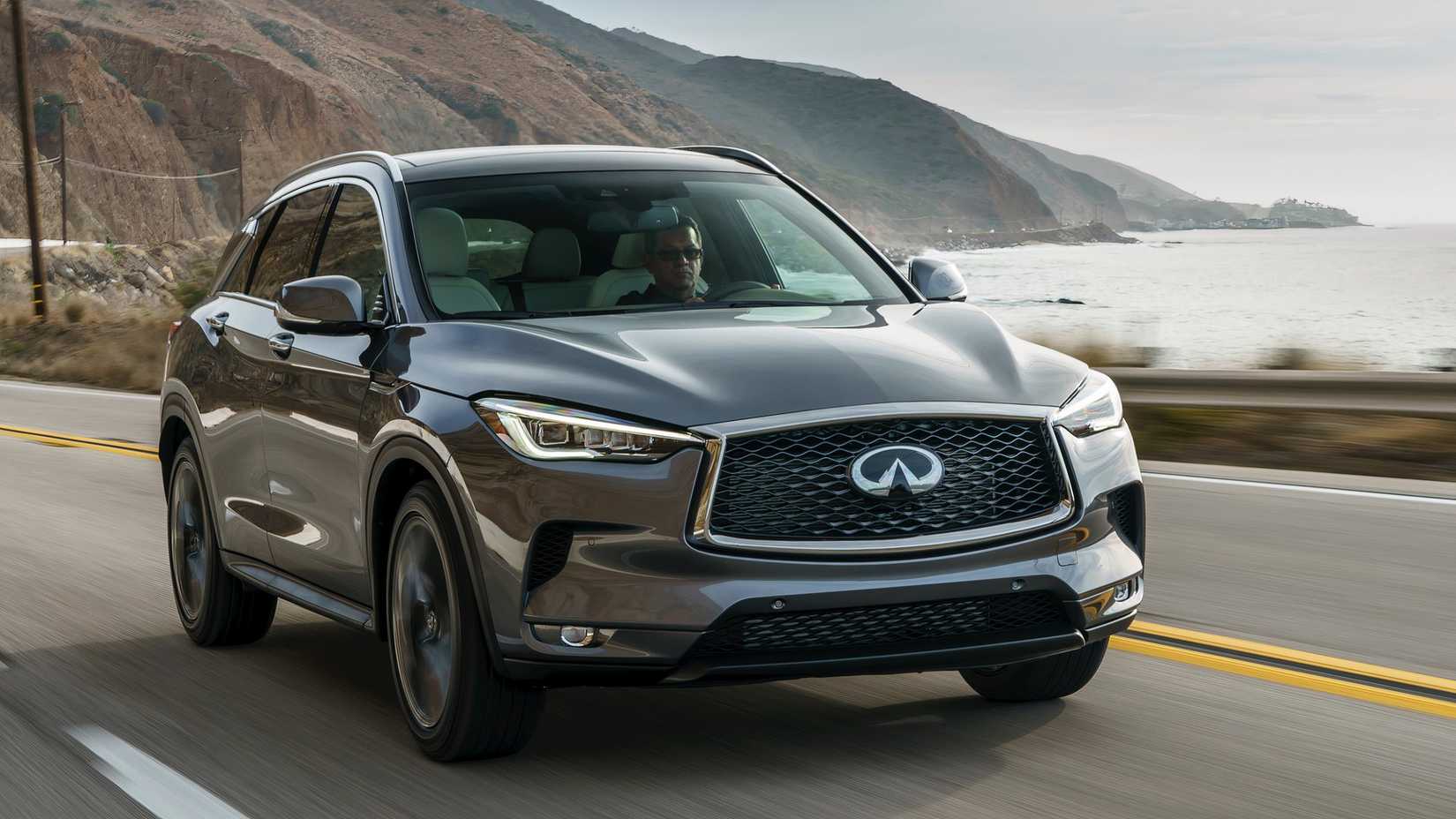 An action shot of the 2019 INFINITI QX50 on a coastal road