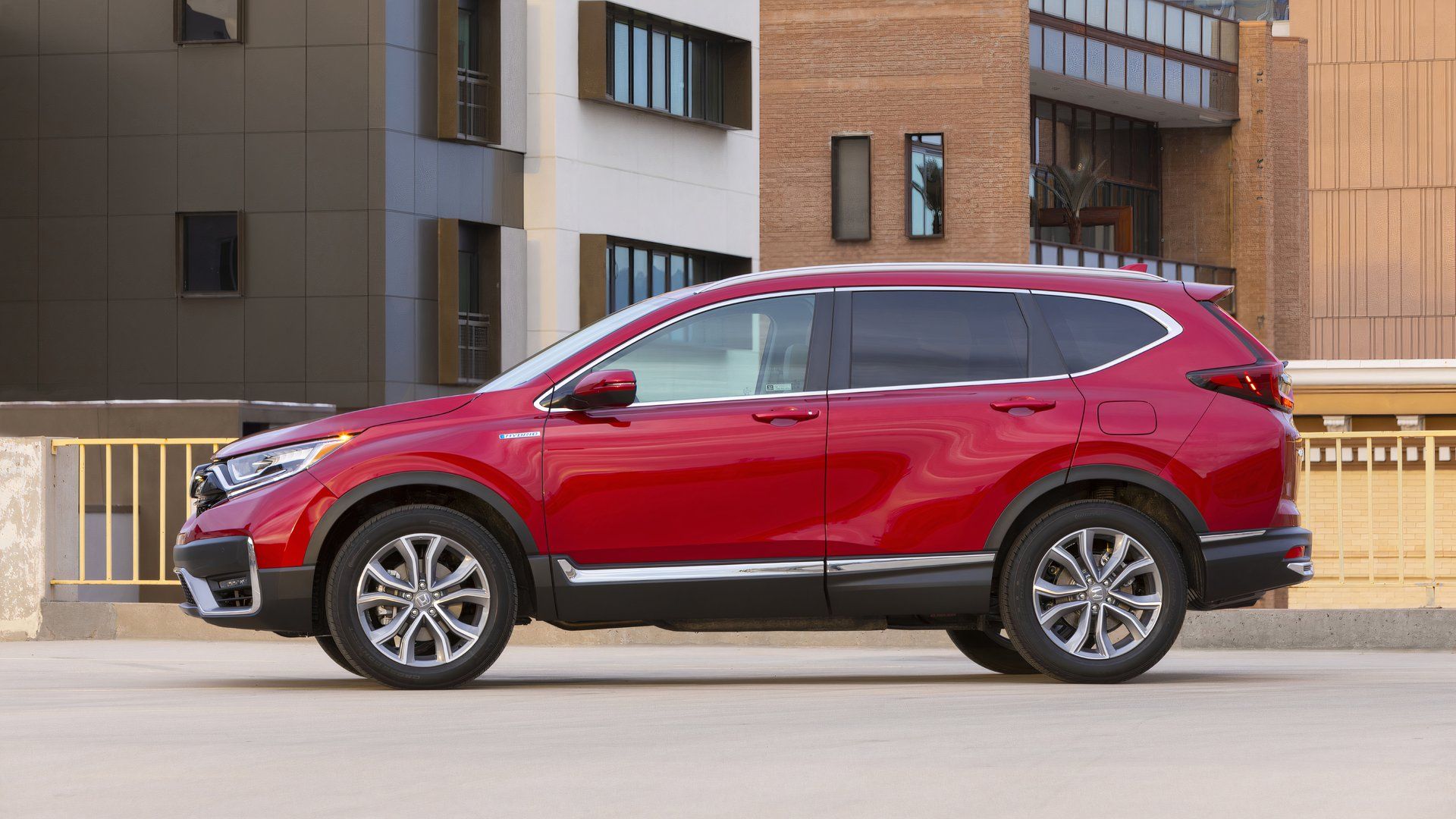 Red 2020 Honda CR-V Hybrid side profile shot