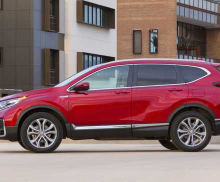 Red 2020 Honda CR-V Hybrid side profile shot