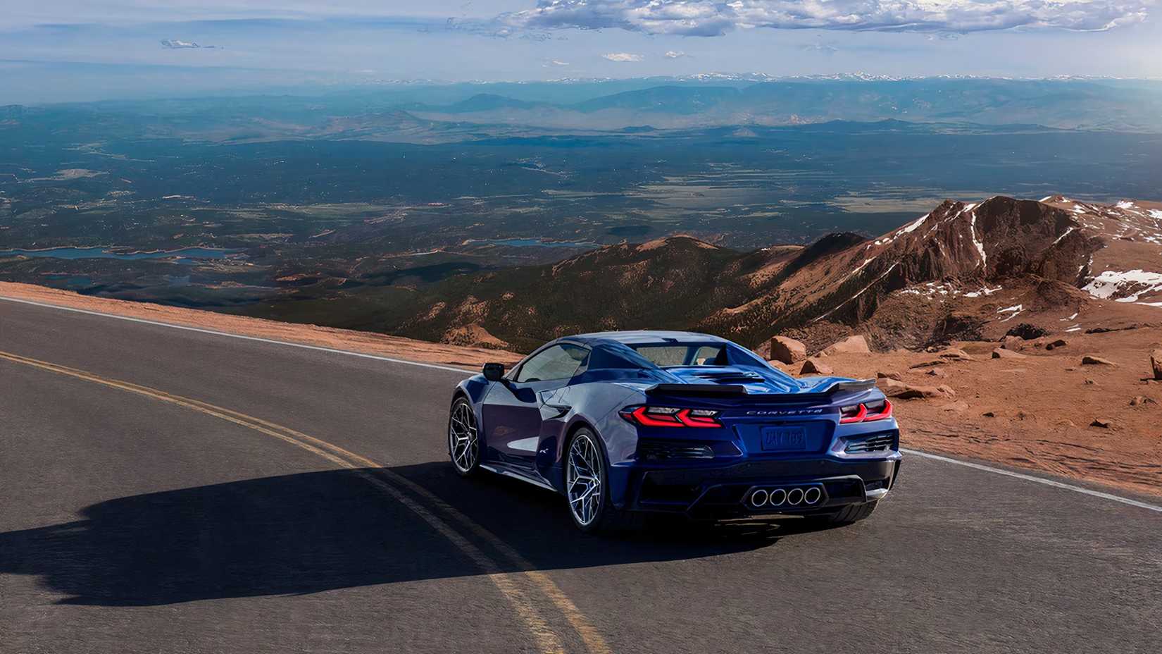 2025 Corvette C8 ZR1 in Blue Driving On A Cliff