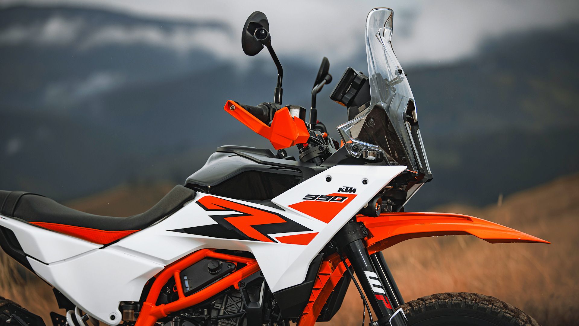2025 KTM 390 Adventure R static front quarter shot