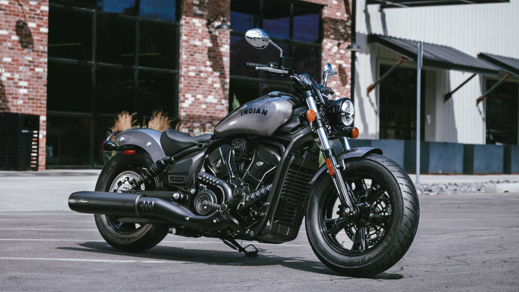 2025 Indian Scout Sixty Bobber in gray shade front third quarter view