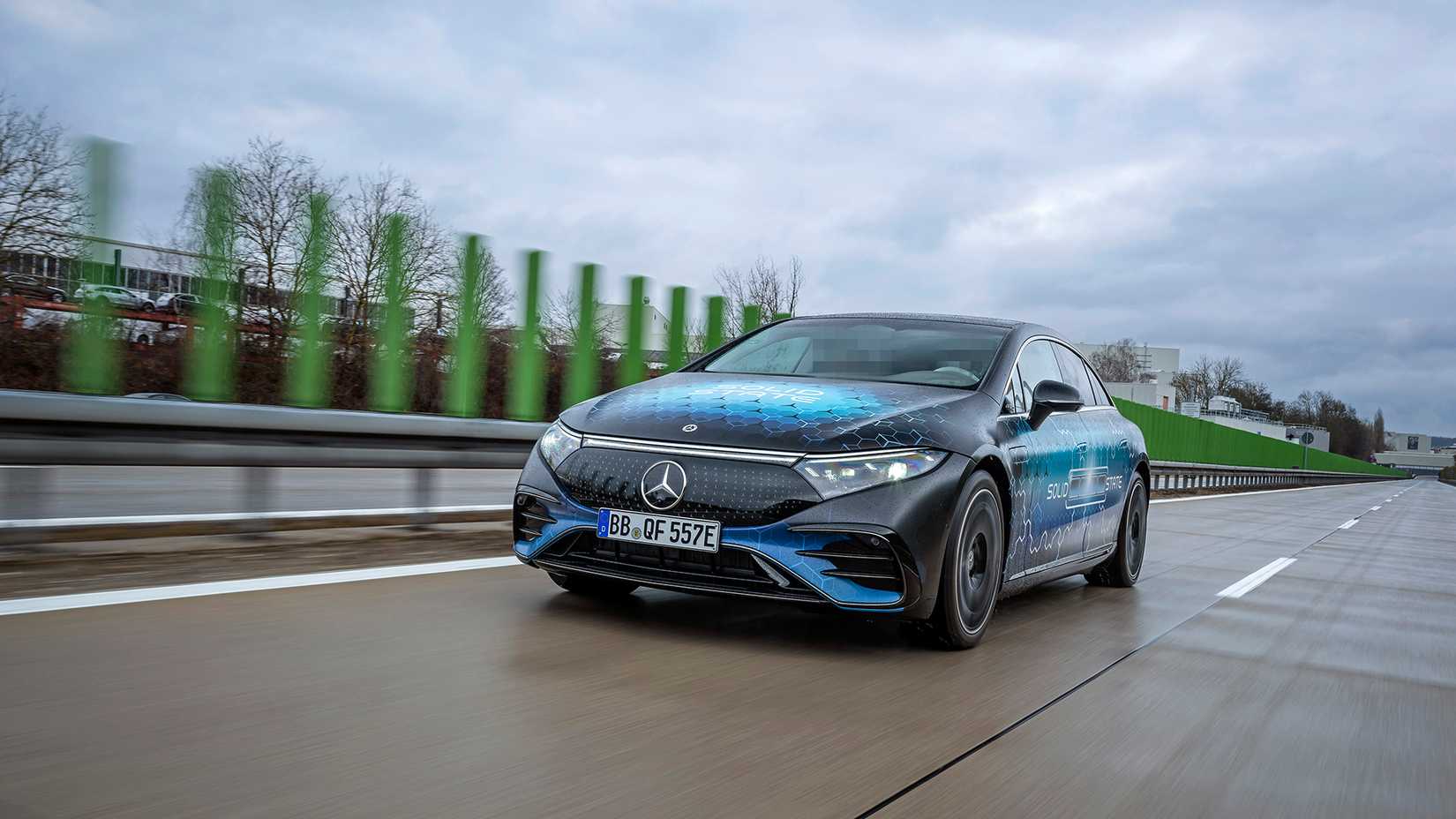A Mercedes-Benz EQS with solid-state batteries undergoing tests