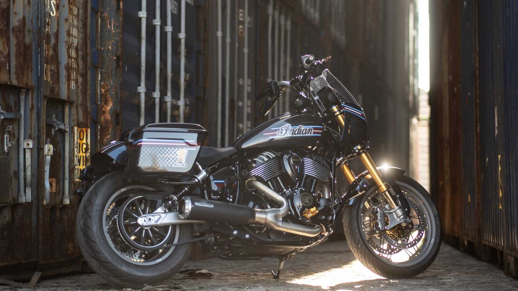 Cool custom Indian Sport Chief RT detail custom exhaust rear third quarter view