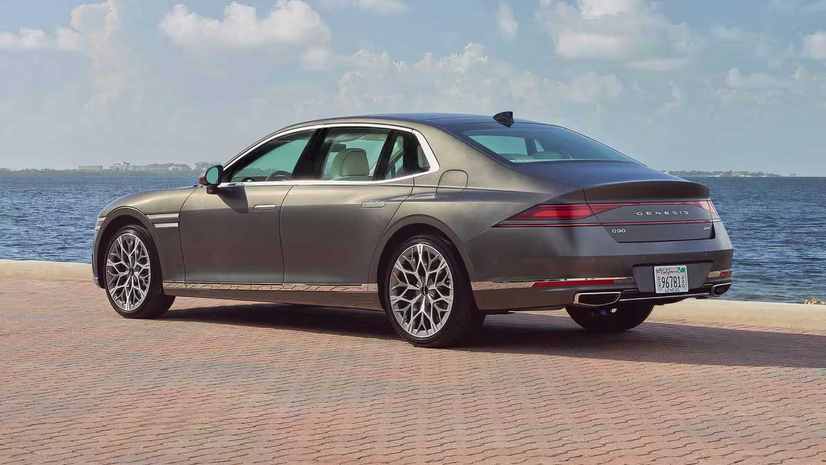 2025 Genesis G90 3.5T in silver parked on shore