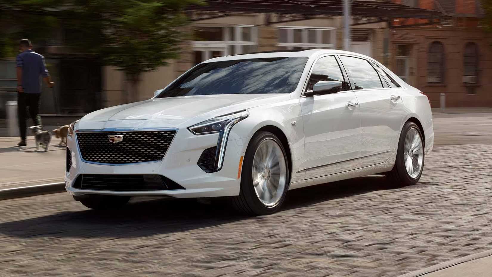 2020 Cadillac CT6 in white driving on street