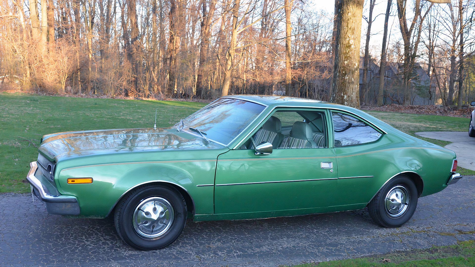 1973 AMC Hornet in green oarked on country road