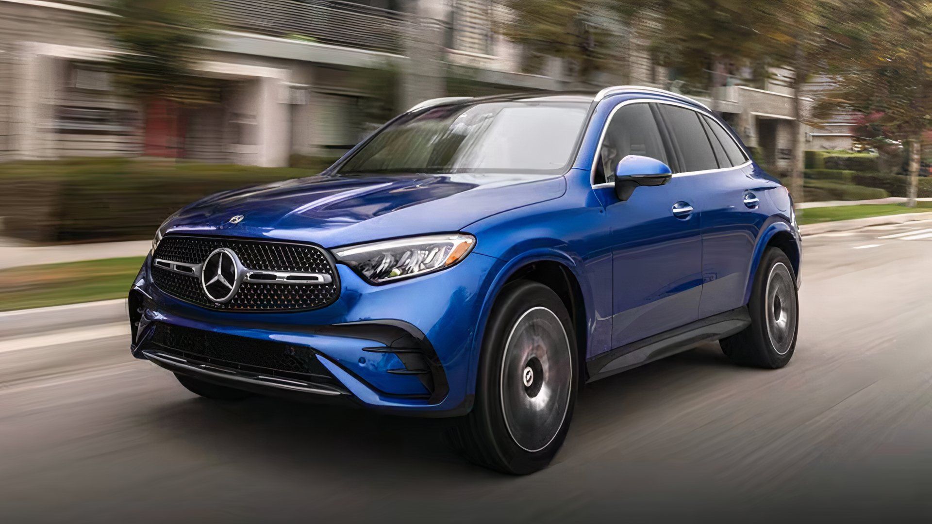 2025 Mercedes-Benz GLC-Class GLC 350e 4MATIC in blue driving on city road