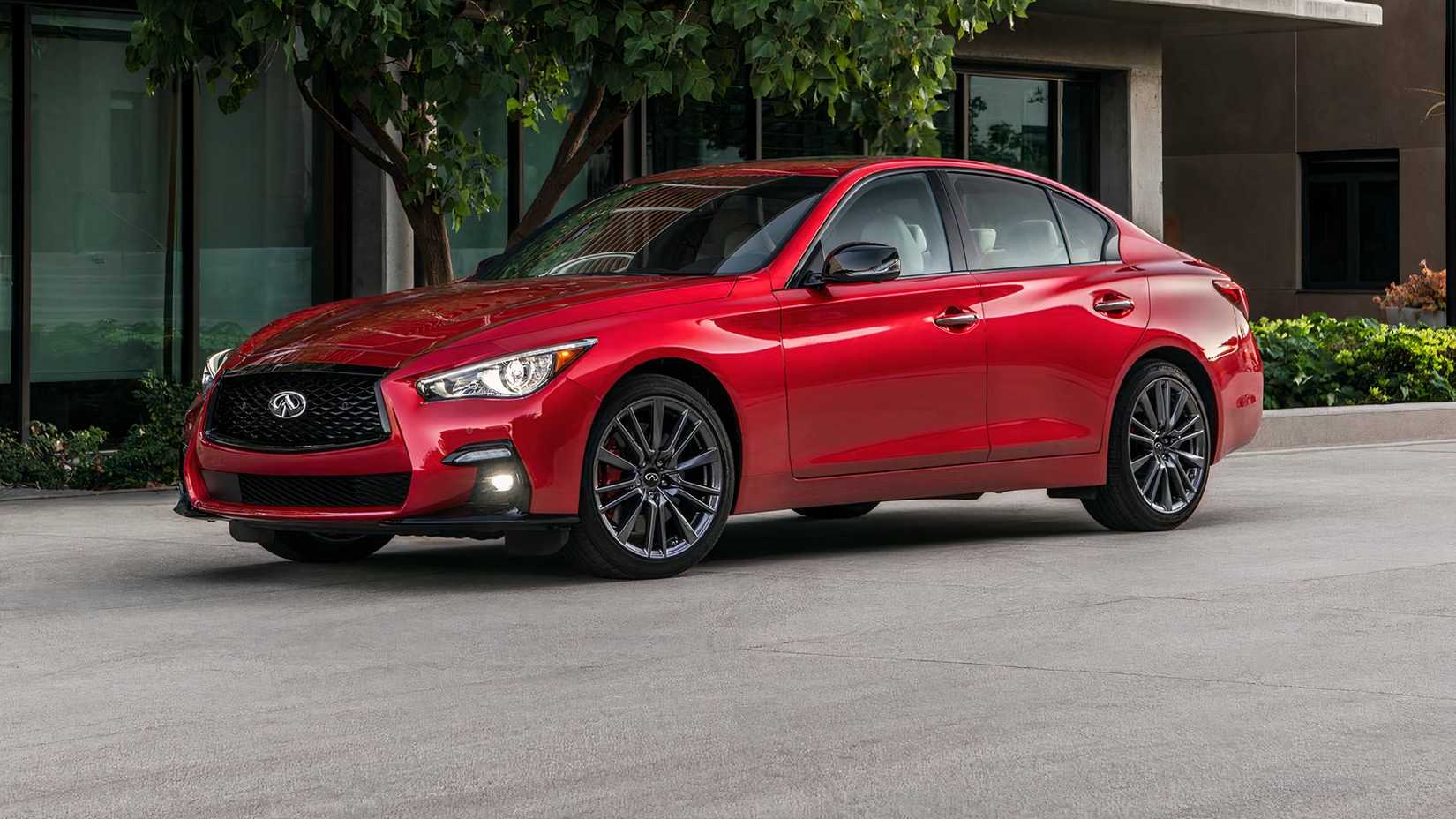 2024 Infiniti Q50 Red Sport 400 parked on street