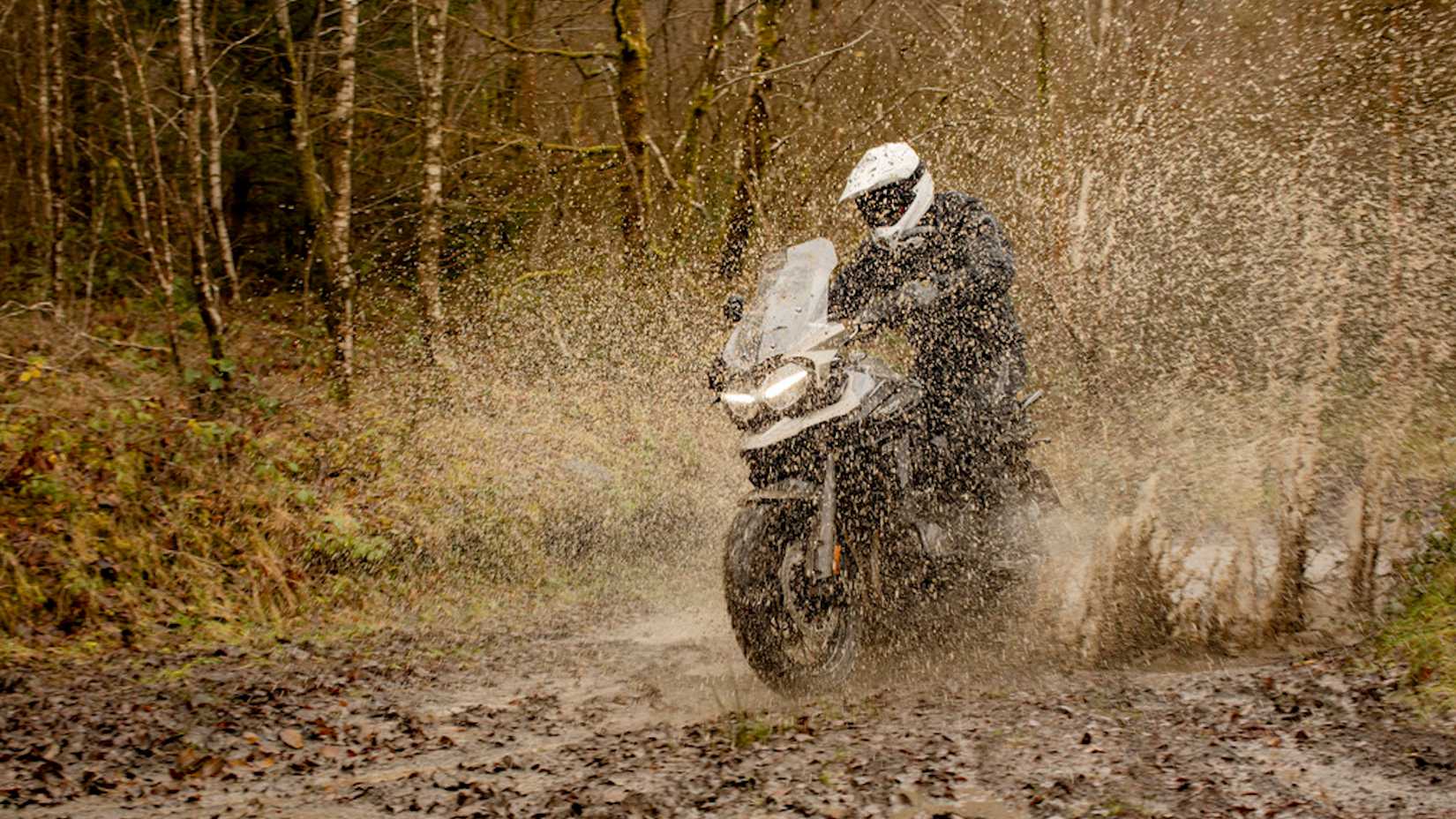 Triumph Tiger 1200 Desert Edition riding through muddy water