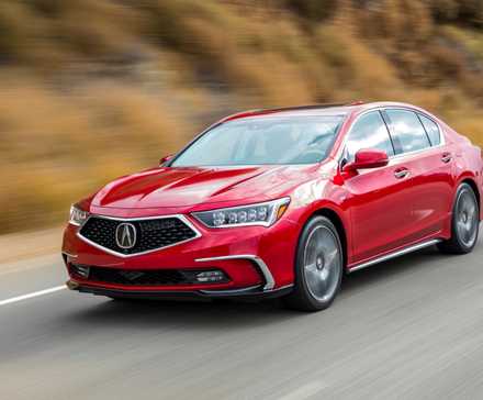2019 Acura RLX Sport Hybrid Driving Front Three-Quarter Mountains