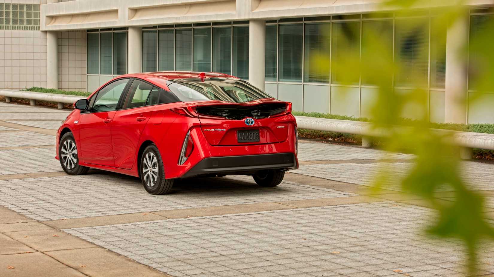 2020 Toyota Prius in red rear 3/4