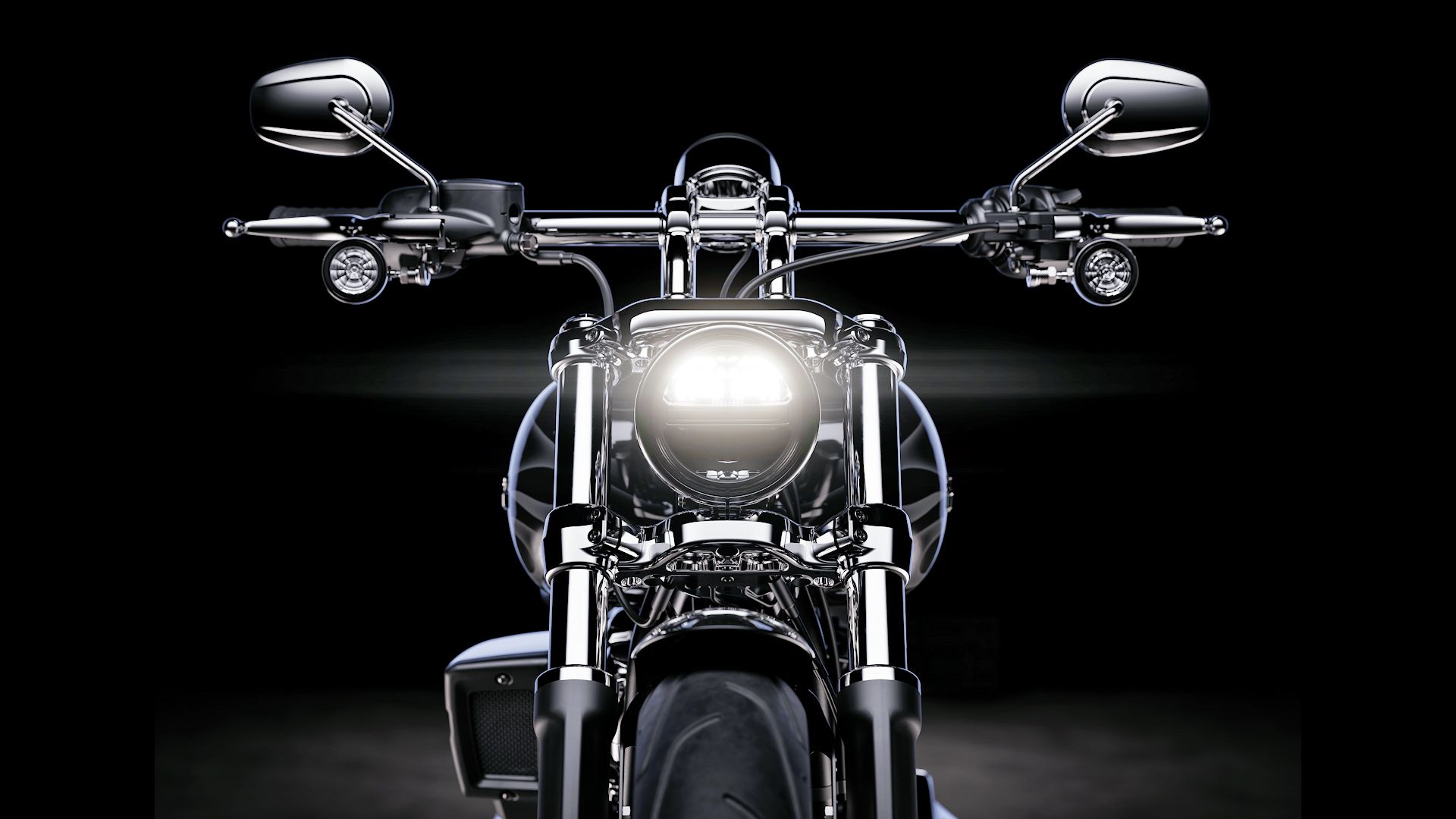 Detalhe de close-up frontal da Harley-Davidson Breakout 2025