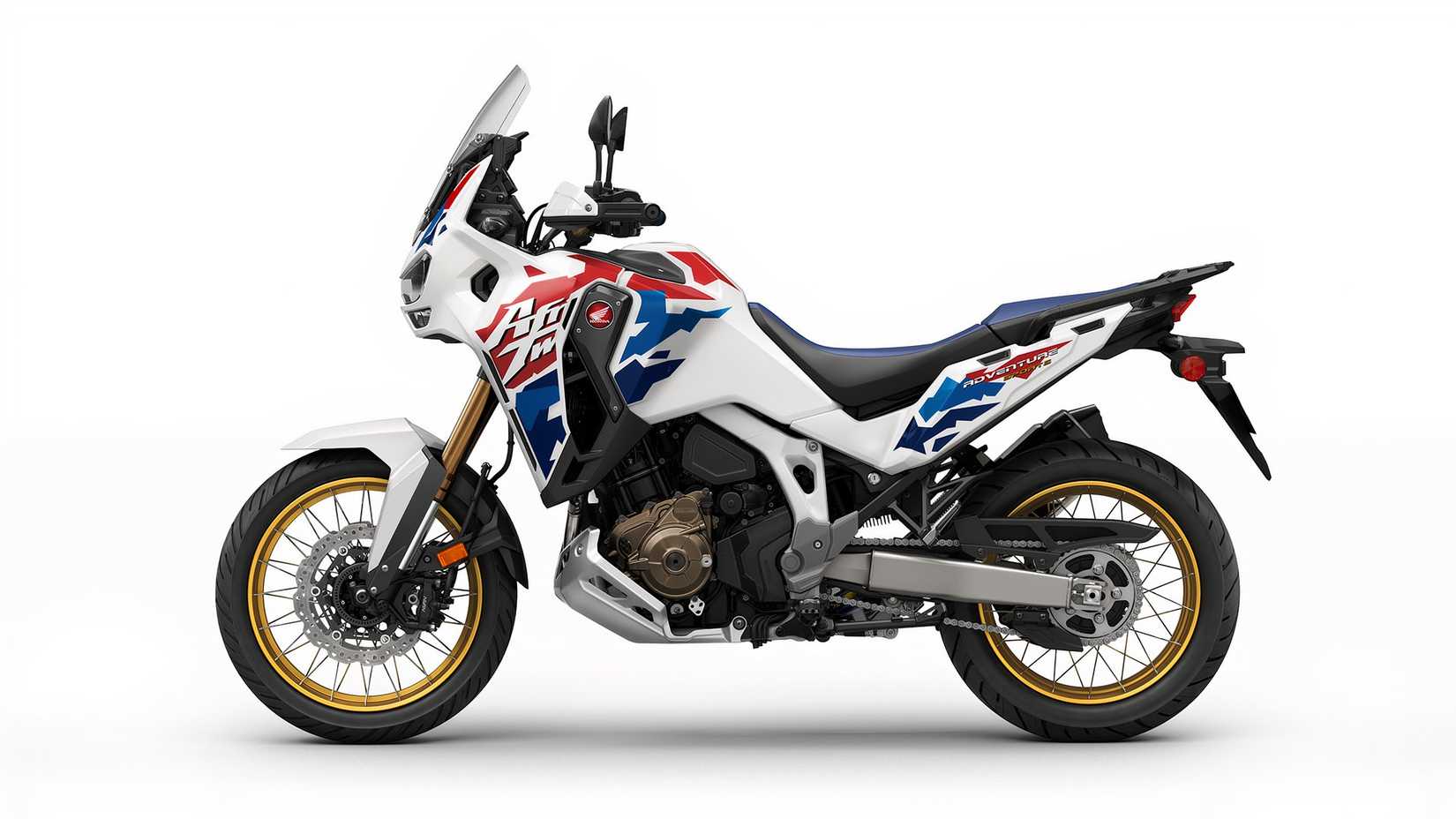 Studio shot of left side of Honda Africa Twin Adventure Sports in Pearl White
