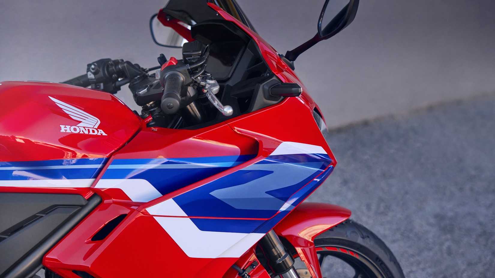 Grand Prix Red Honda CBR500R Fairing Closeup Shot