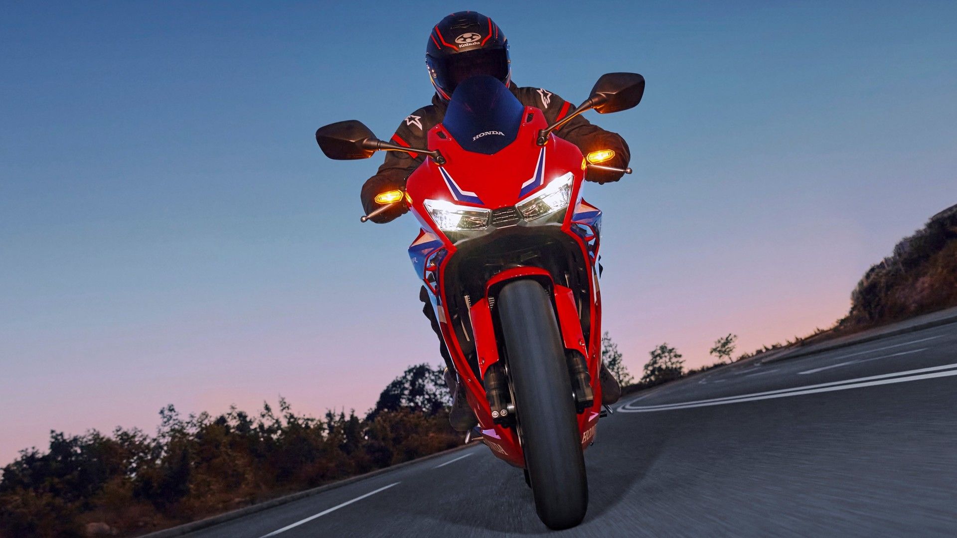 Honda CBR500R accelerating front fascia view